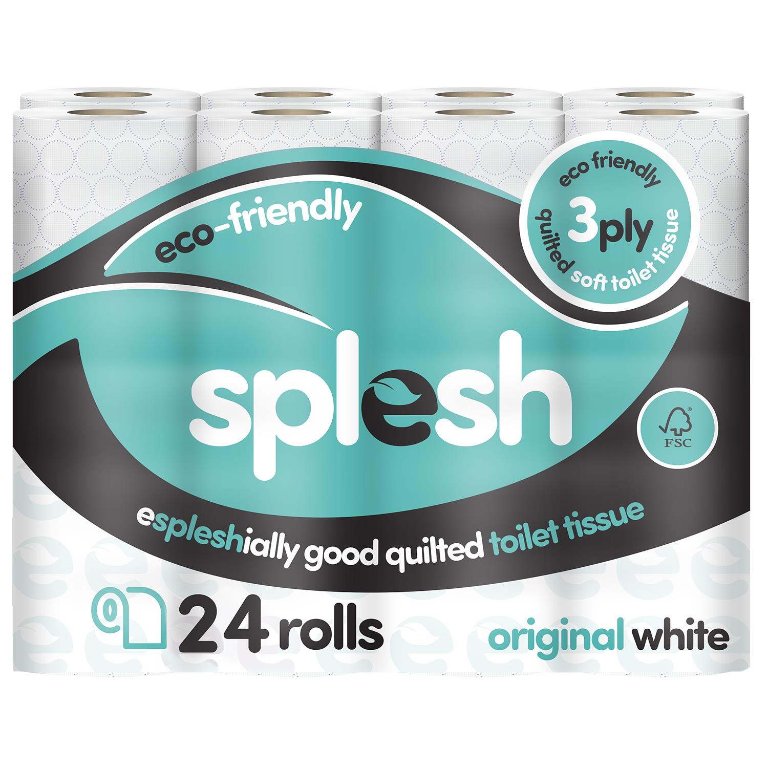 Splesh Toilet Roll Soft & Quilted 3-Ply Original White Toilet Tissue, 24 Rolls - Splesh