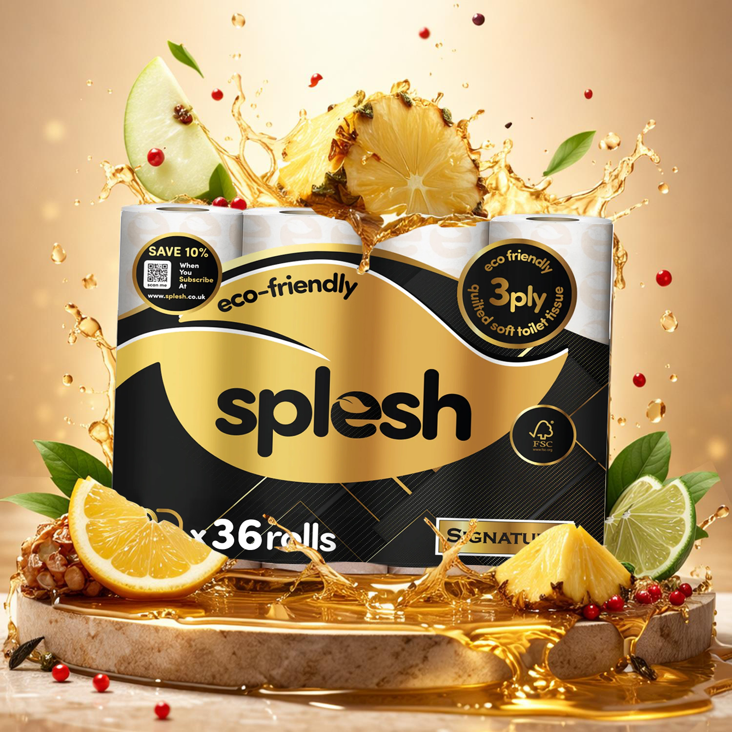 Splesh Signature Rolls Luxury Pineapple, Bergamot & Smoky Woods scented toilet tissue