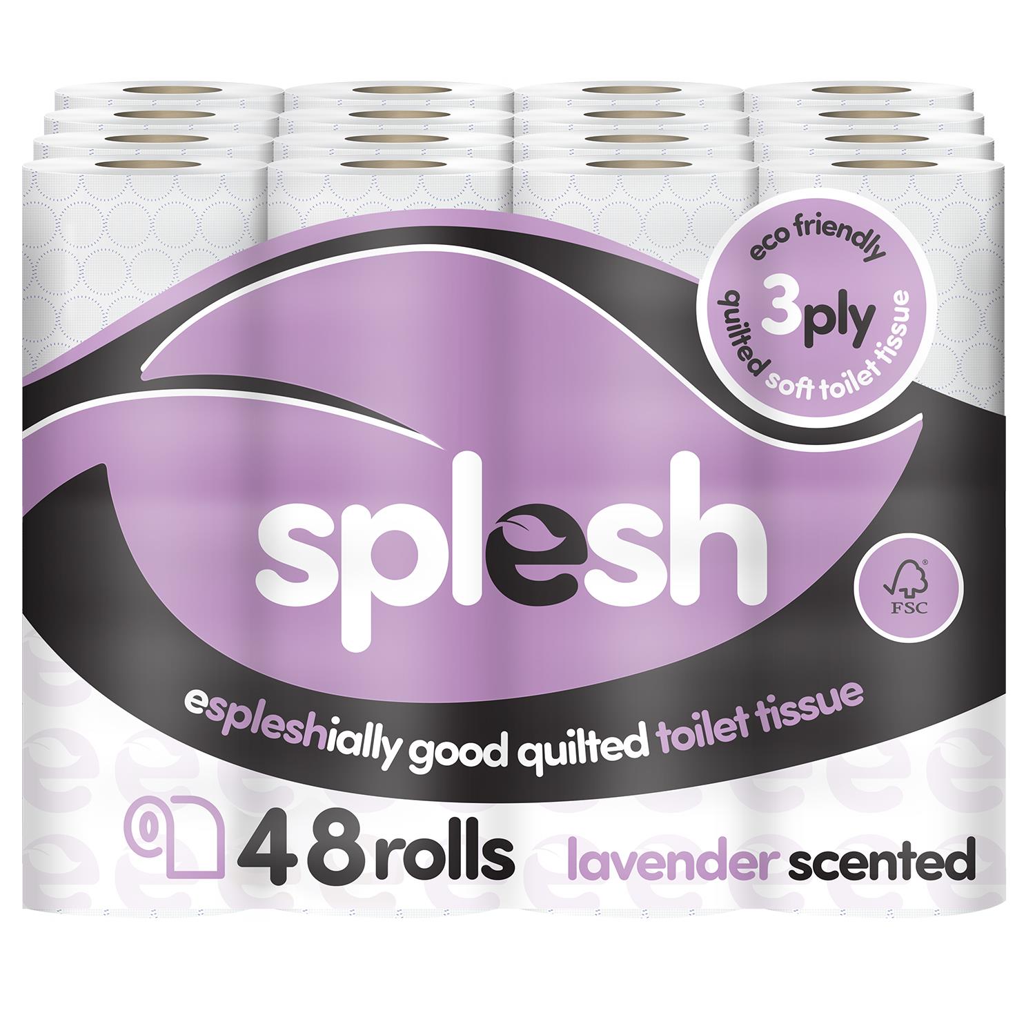 Splesh Toilet Roll Soft & Quilted 3-Ply Lavender Scented Toilet Tissue, 48 Rolls - Splesh