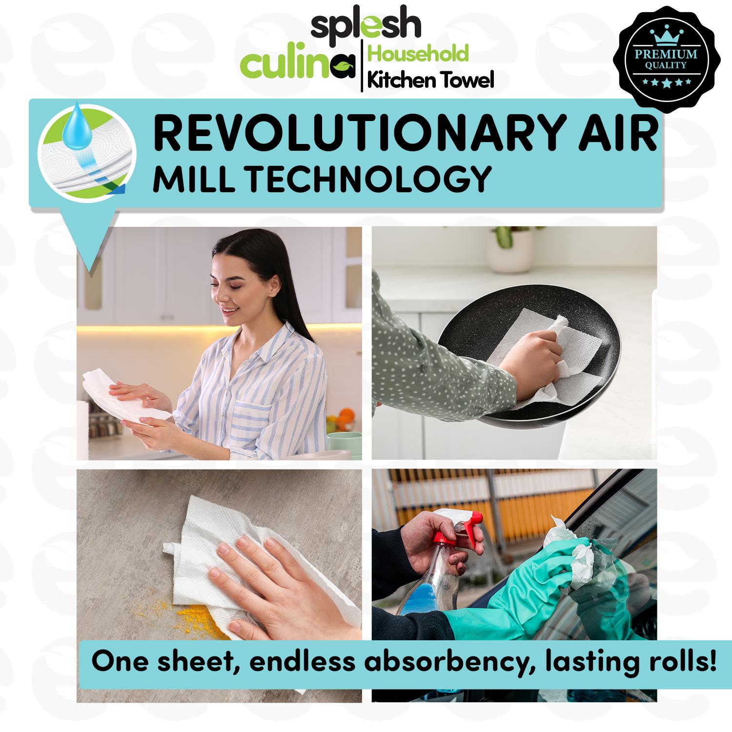 Splesh Culina Kitchen Towel 3 Ply Ultra Absorbent Household XL Roll, 18 Rolls - Splesh