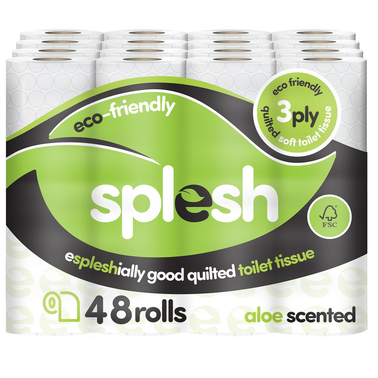 Splesh Toilet Roll Soft & Quilted 3-Ply AloeVera Scented Toilet Tissue, 48 Rolls - Splesh