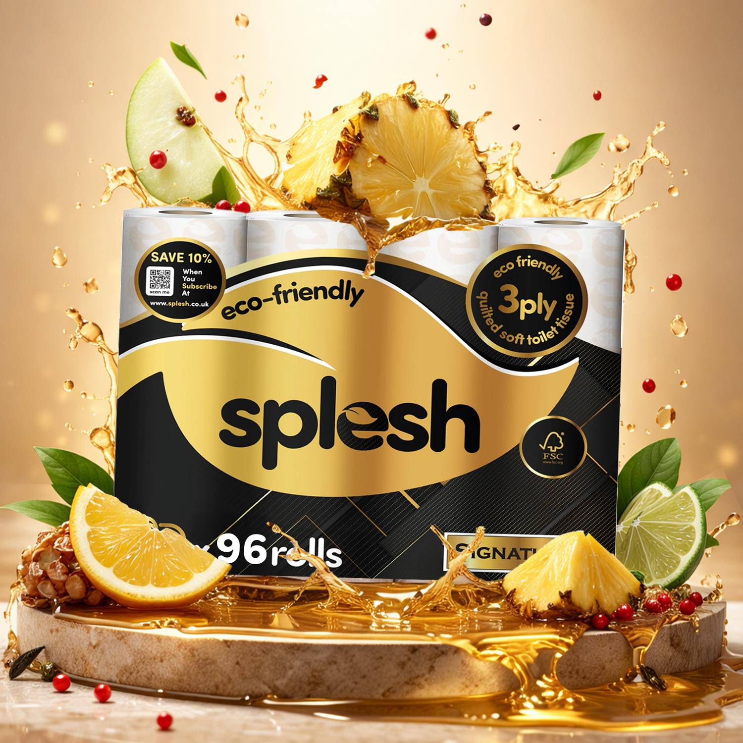 Splesh Signature 96-Rolls Luxury Pineapple, Bergamot & Smoky Woods scented toilet tissue