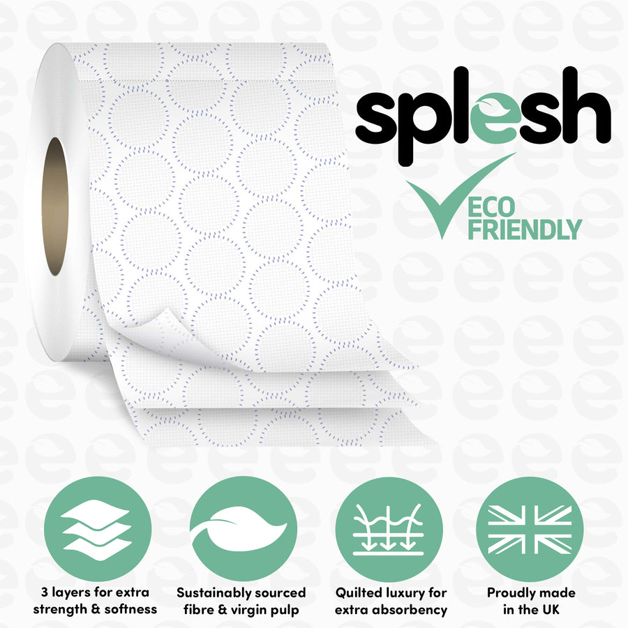 Splesh Toilet Roll, Soft & Quilted Eco-Friendly, White, 36 Rolls