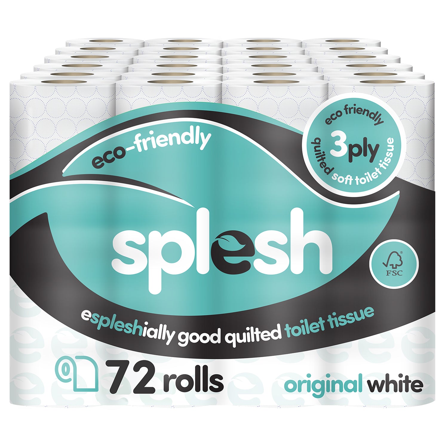 Splesh Toilet Roll, Soft & Quilted Eco-Friendly, White, 72 Rolls - Splesh