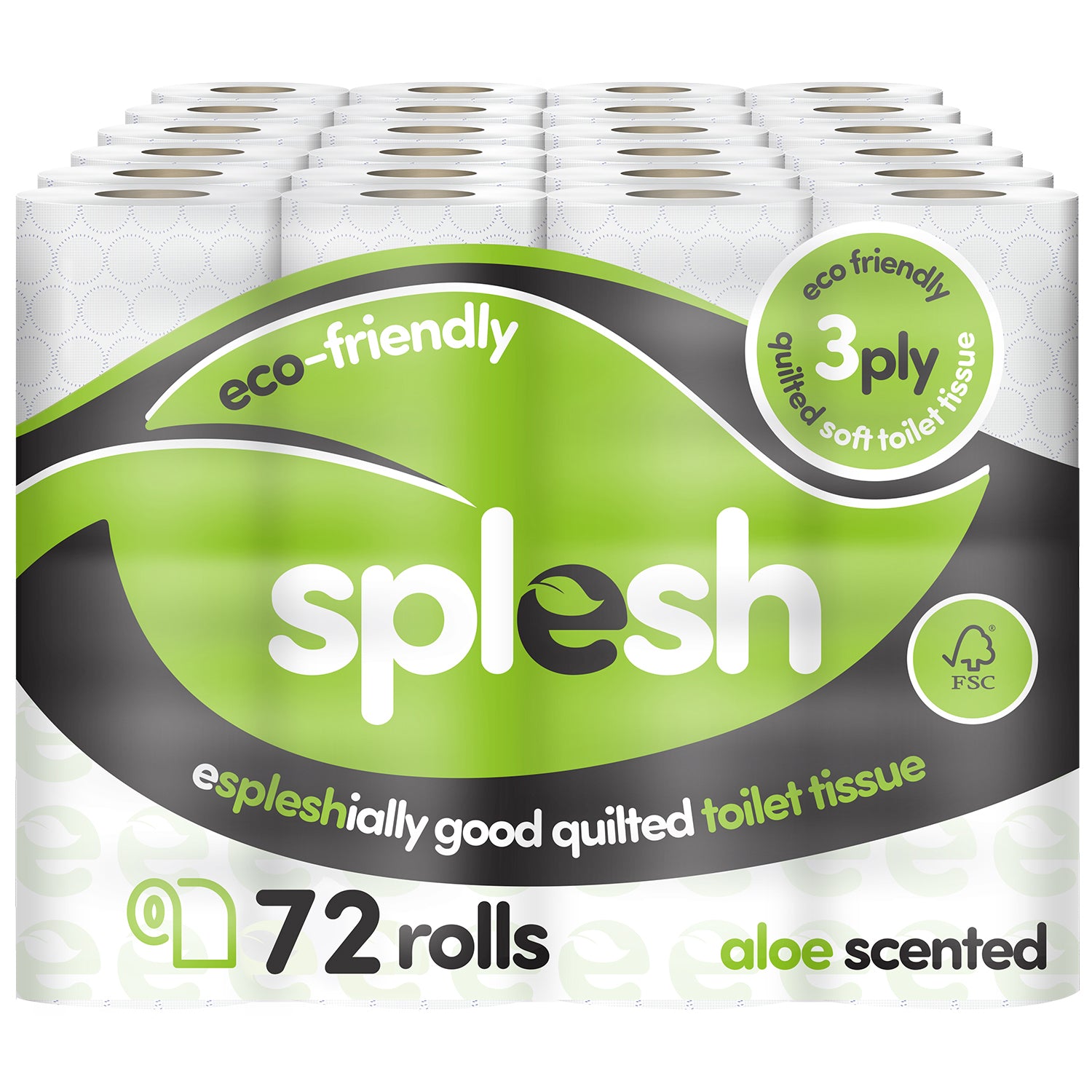 Splesh Toilet Roll Eco-Friendly, Soft & Quilted, Aloe Vera (72 Rolls) - Splesh