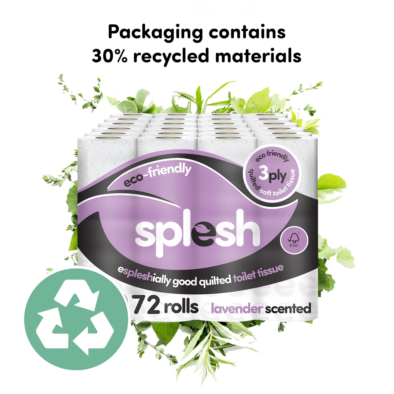 Splesh Toilet Roll, Soft & Quilted Eco-Friendly Lavender, 96 Rolls - Splesh