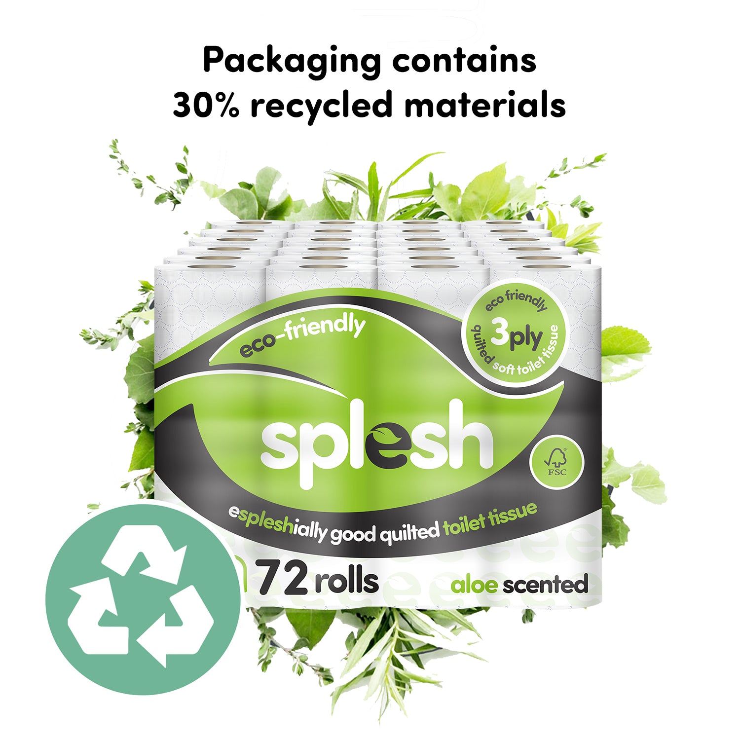 Splesh Toilet Roll Eco-Friendly, Soft & Quilted, Aloe Vera 96 Rolls - Splesh