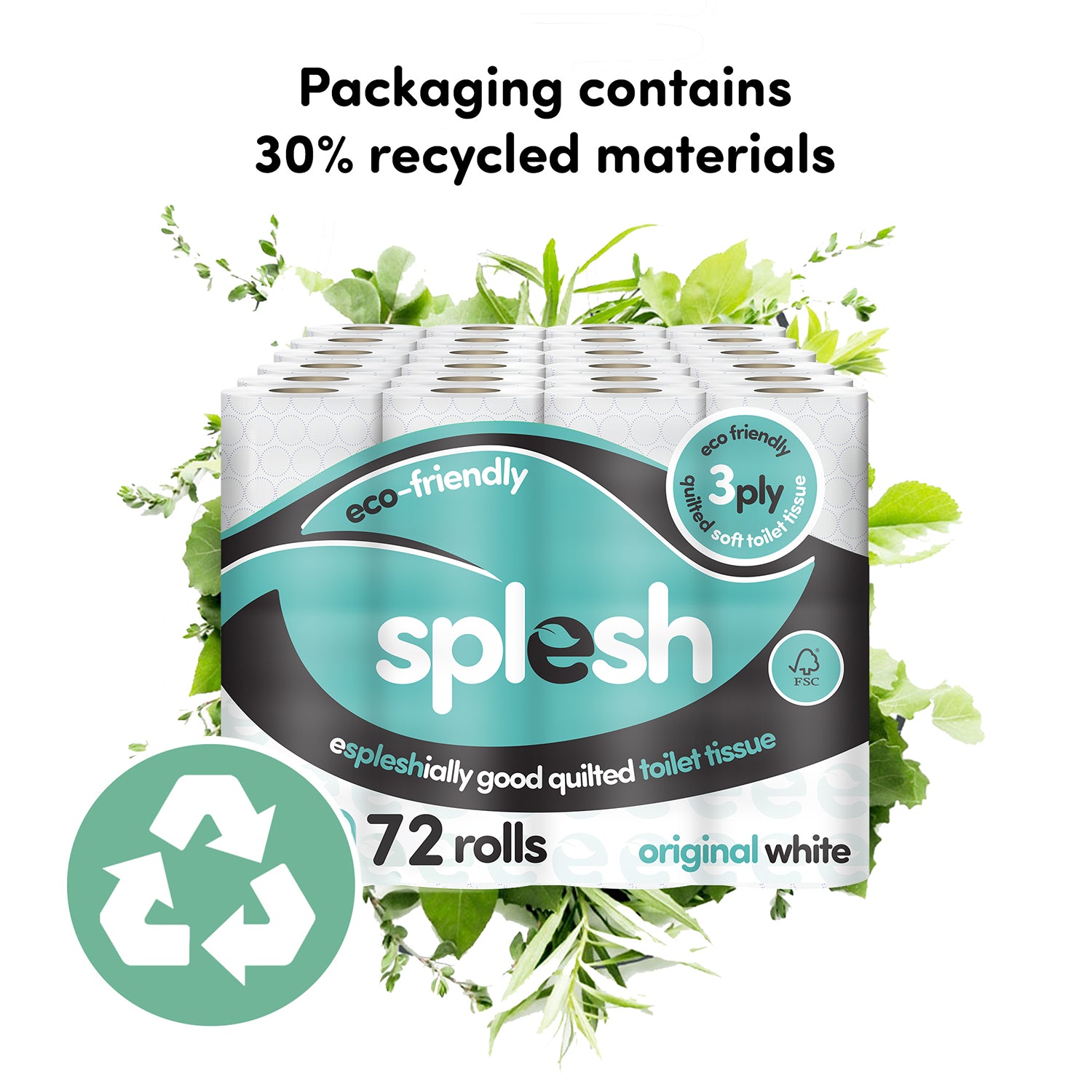 Splesh Toilet Roll, Soft & Quilted Eco-Friendly, White, 96 Rolls - Splesh