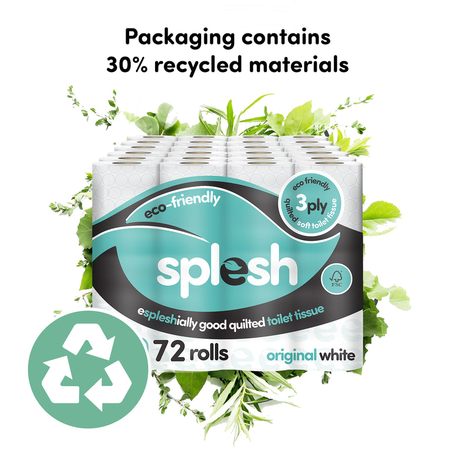 Splesh Toilet Roll, Soft & Quilted Eco-Friendly, White, 72 Rolls